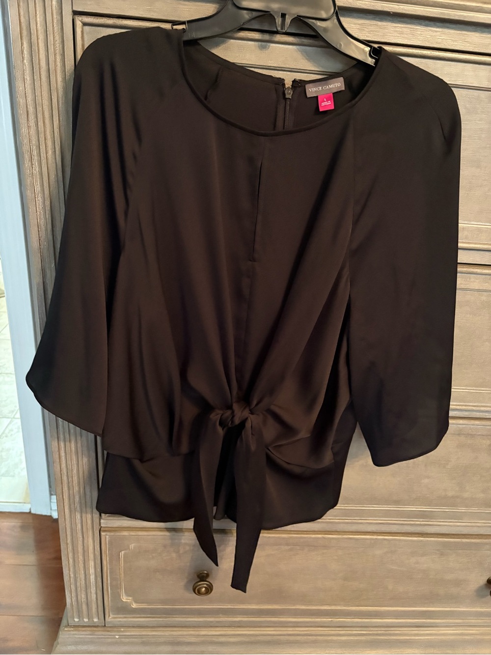 Vince Camuto Black Front-Tie Blouse